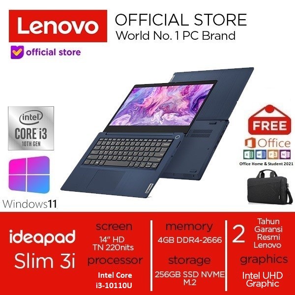 Laptop Lenovo IdeaPad Slim 3i i3-10110U 256GB SSD 4GB WIN10+OHS